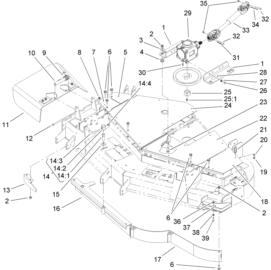 Cover, Gearbox, Drive Shaft and Baffle Assembly