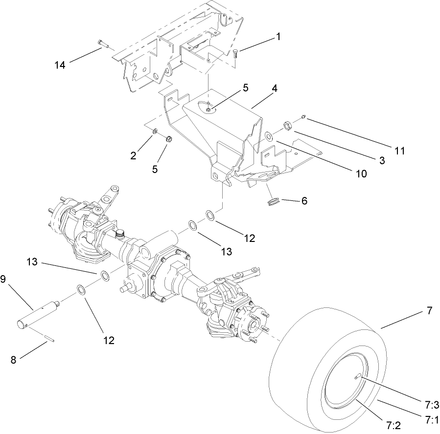 Rear Axle Support and Tire Assembly