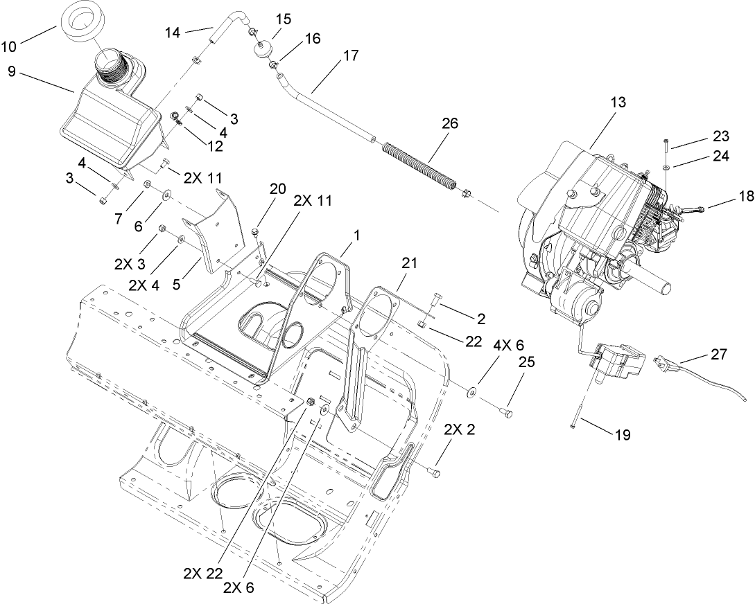 Engine, Fuel Tank and Support Assembly