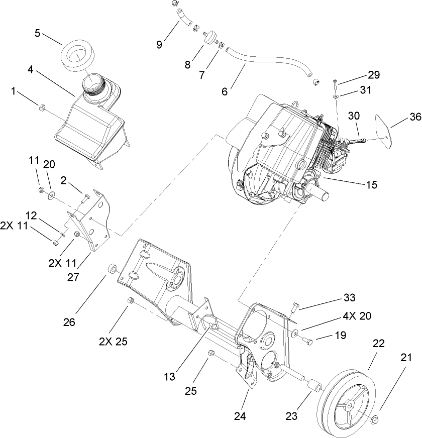 Engine, Gas Tank and Frame Assembly
