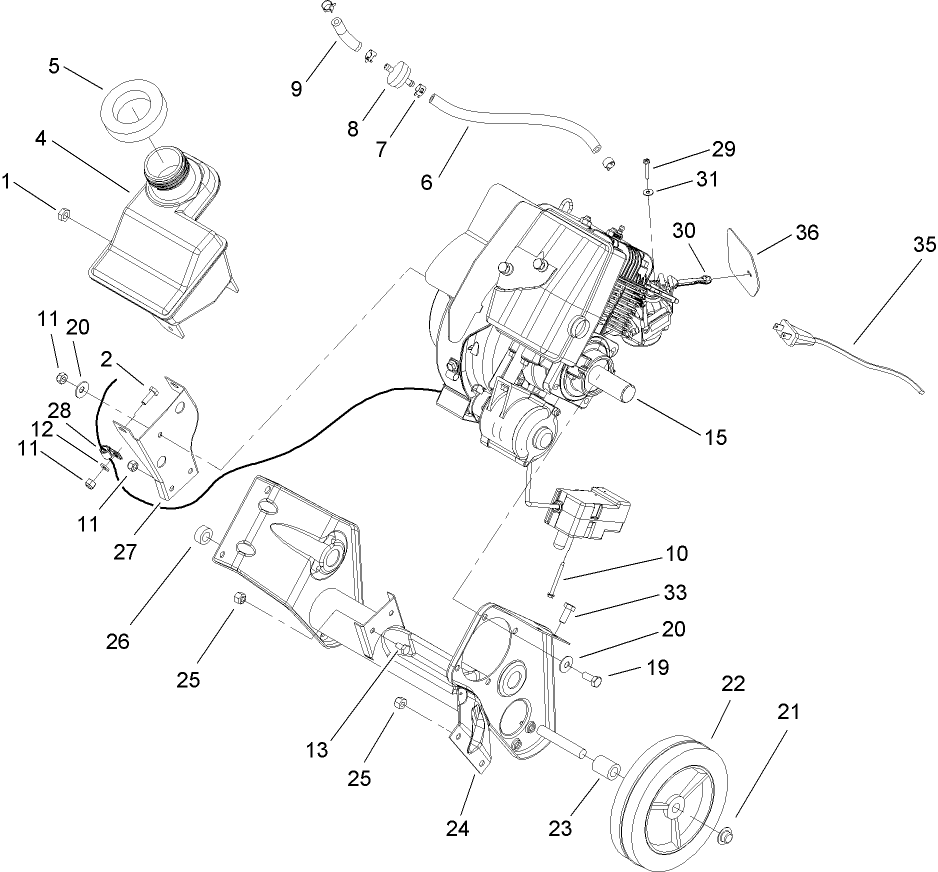 Engine, Gas Tank and Frame Assembly