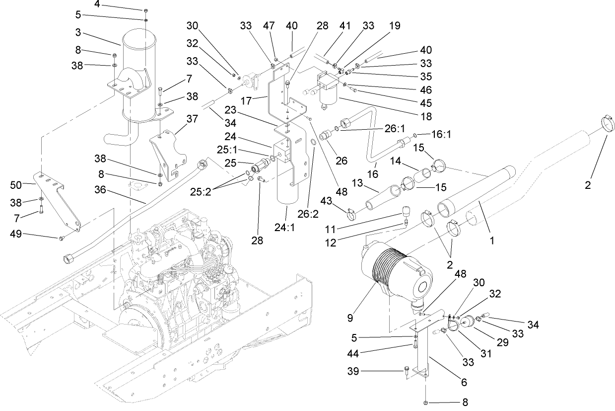 Oil/Water/Fuel Filter, Muffler and Air Cleaner Assembly
