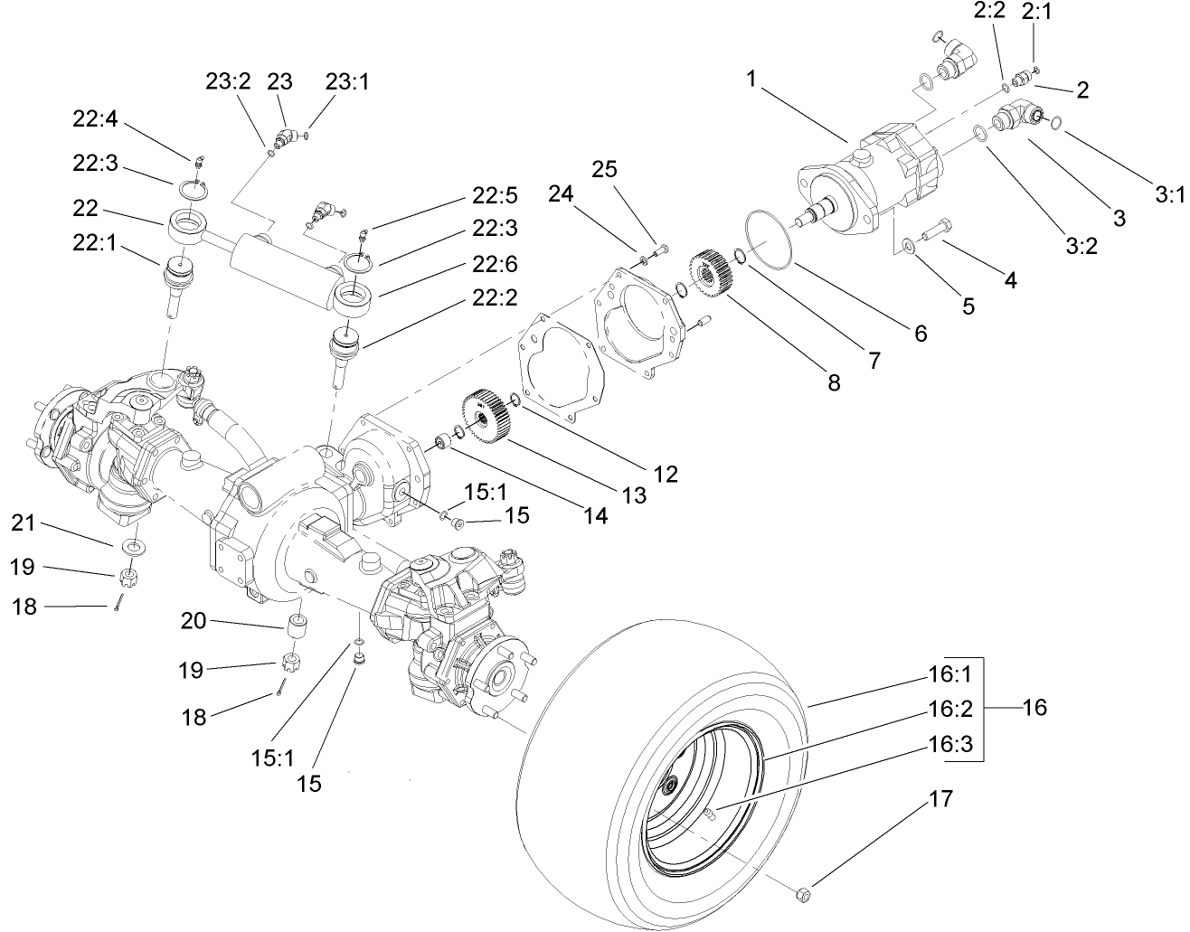 Rear Axle and Tire Assembly