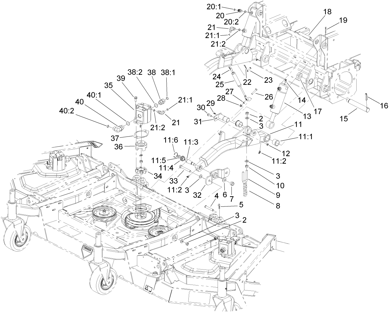 Front Deck Lift Arm and Cylinder Assembly