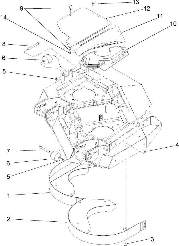 Left Hand Deck Rear Discharge Chamber and Cover Assembly