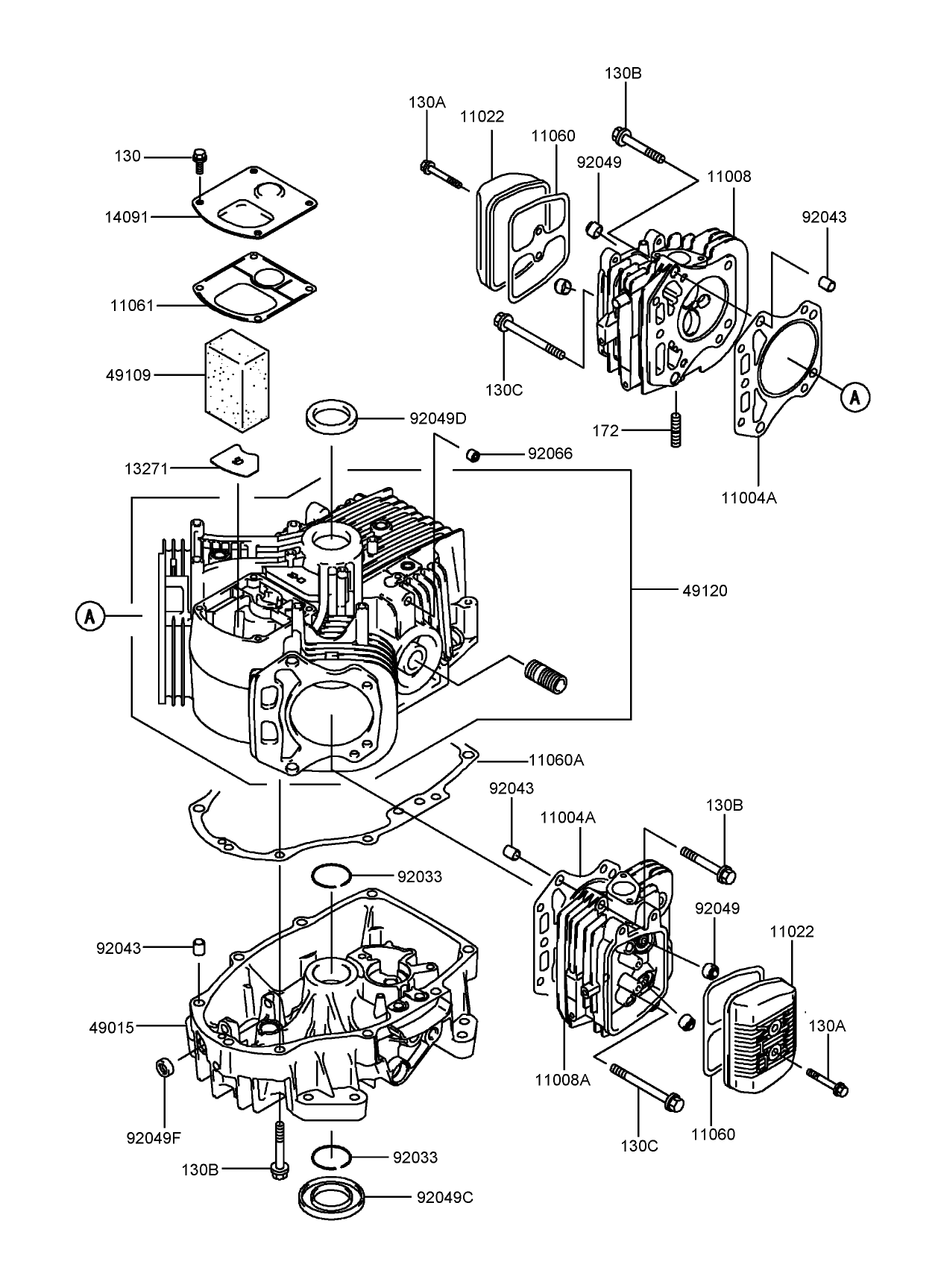 Cylinder and Crankcase Assembly  Kawasaki FH541V-BS23-R