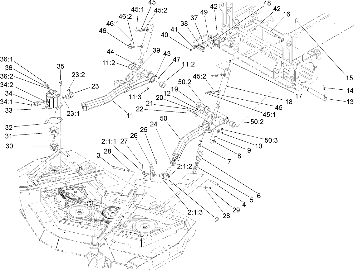 Front Deck Lift Arm and Cylinder Assembly