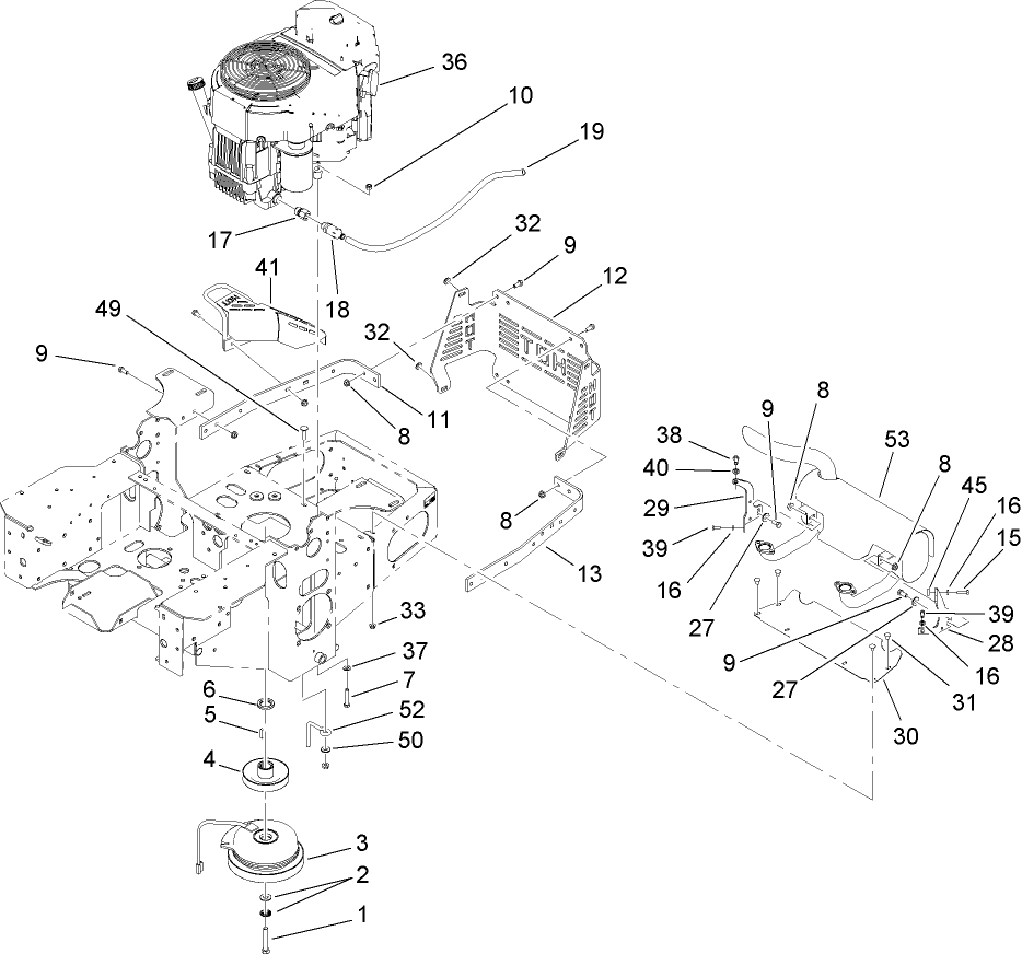 Engine, Clutch and Muffler Assembly