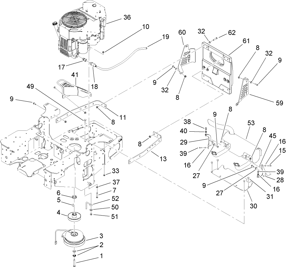 Engine, Clutch and Muffler Assembly