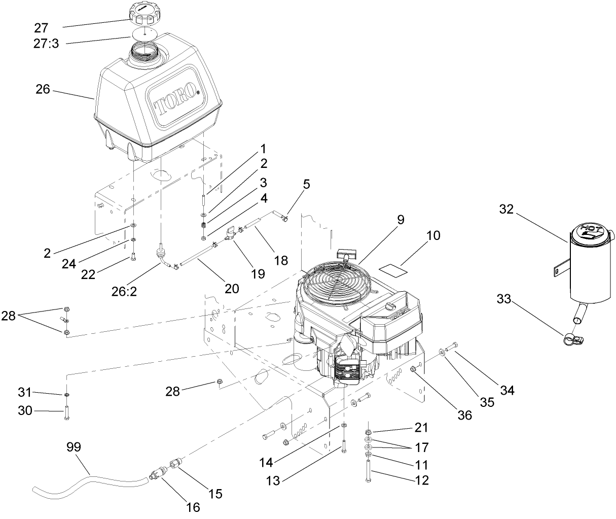 Engine and Fuel Tank Assembly