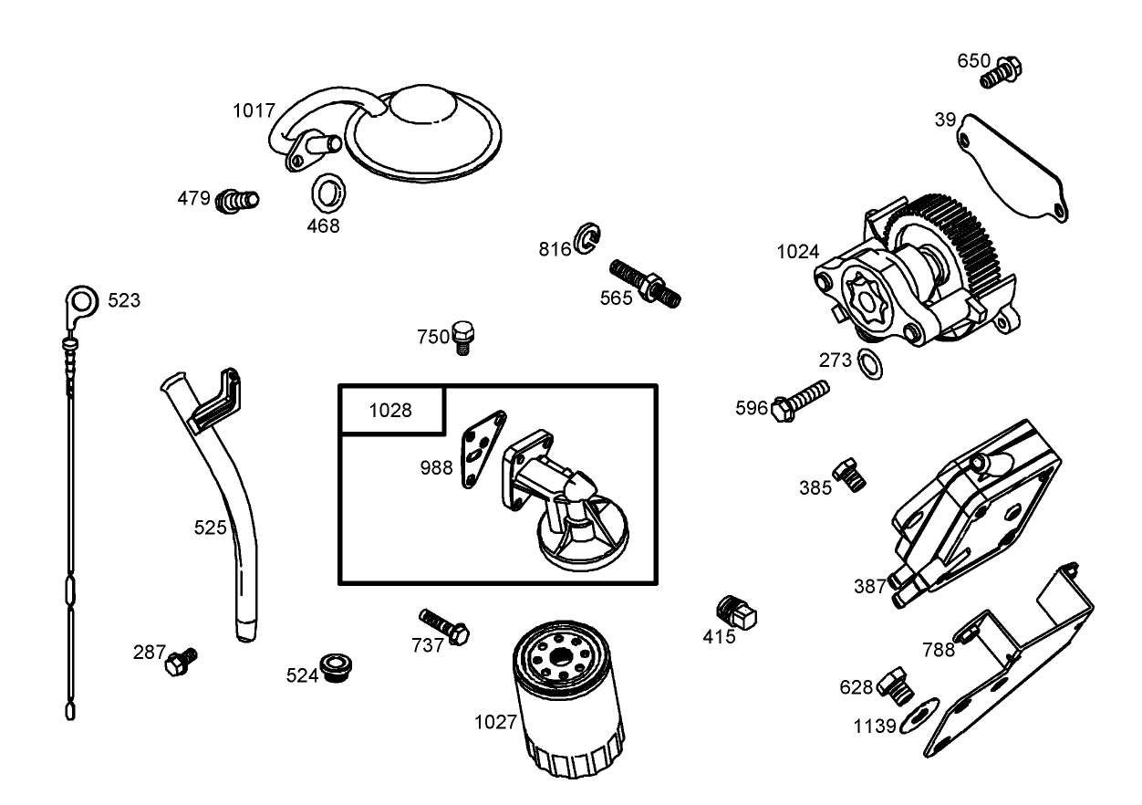 Oil Filter, Tube and Pump Assembly  Briggs and Stratton 356447-0200-E1