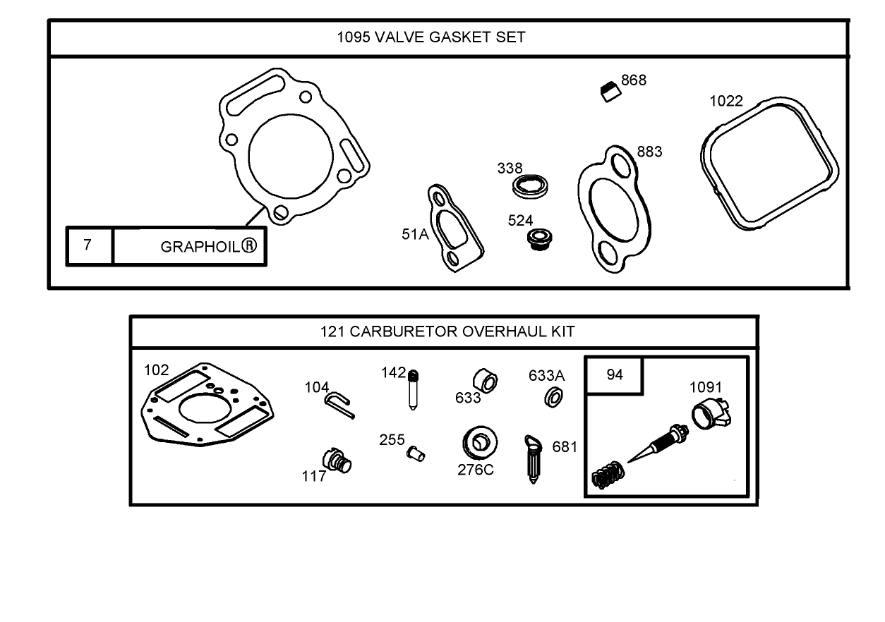 1095 Valve Gasket Set and 121 Carburetor Overhaul Kit  Briggs and Stratton 356447-0200-E1