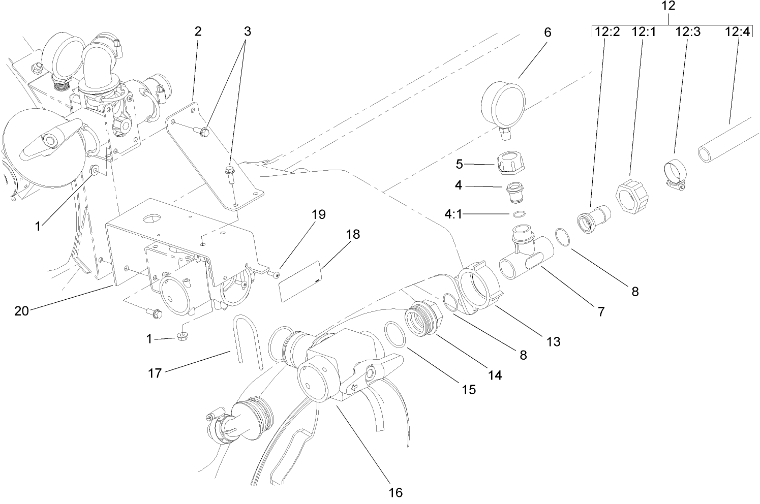 3 Way Valve and Pressure Gauge Assembly