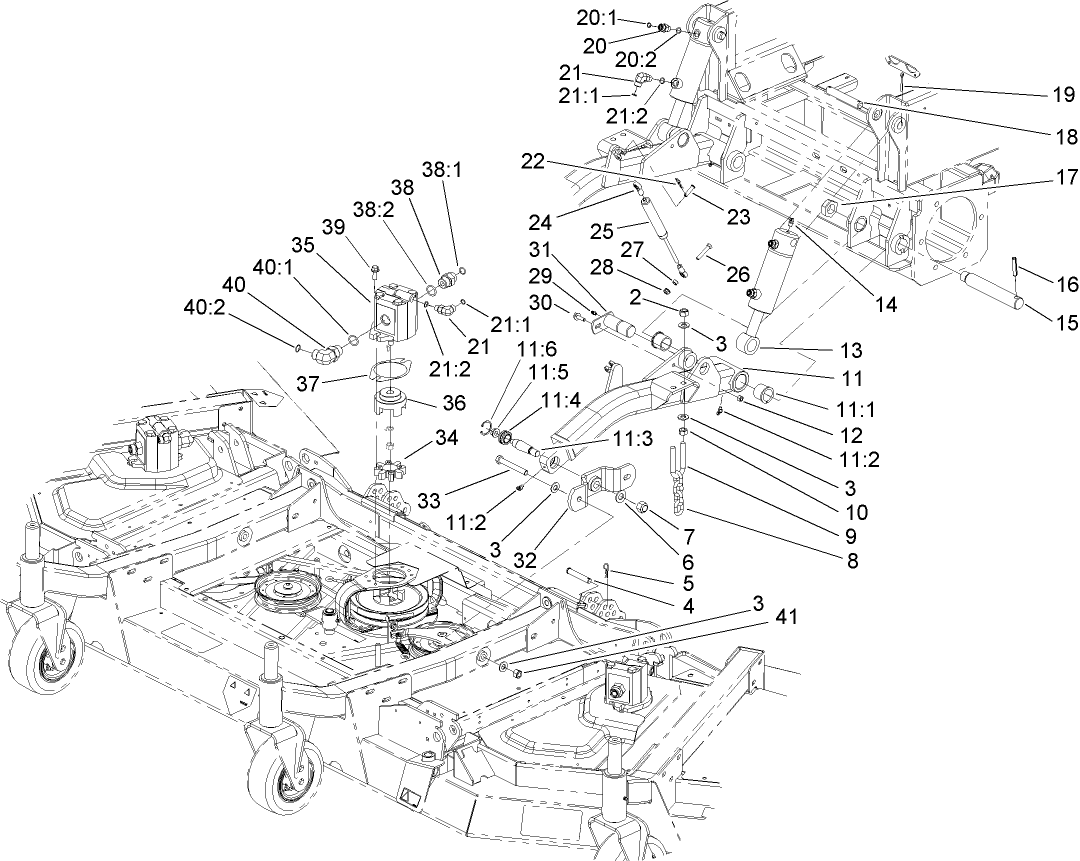 Front Deck Lift Arm and Cylinder Assembly