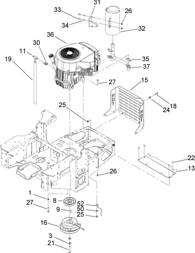 Engine, Clutch and Muffler Assembly