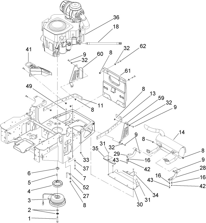 Engine, Clutch and Muffler Assembly