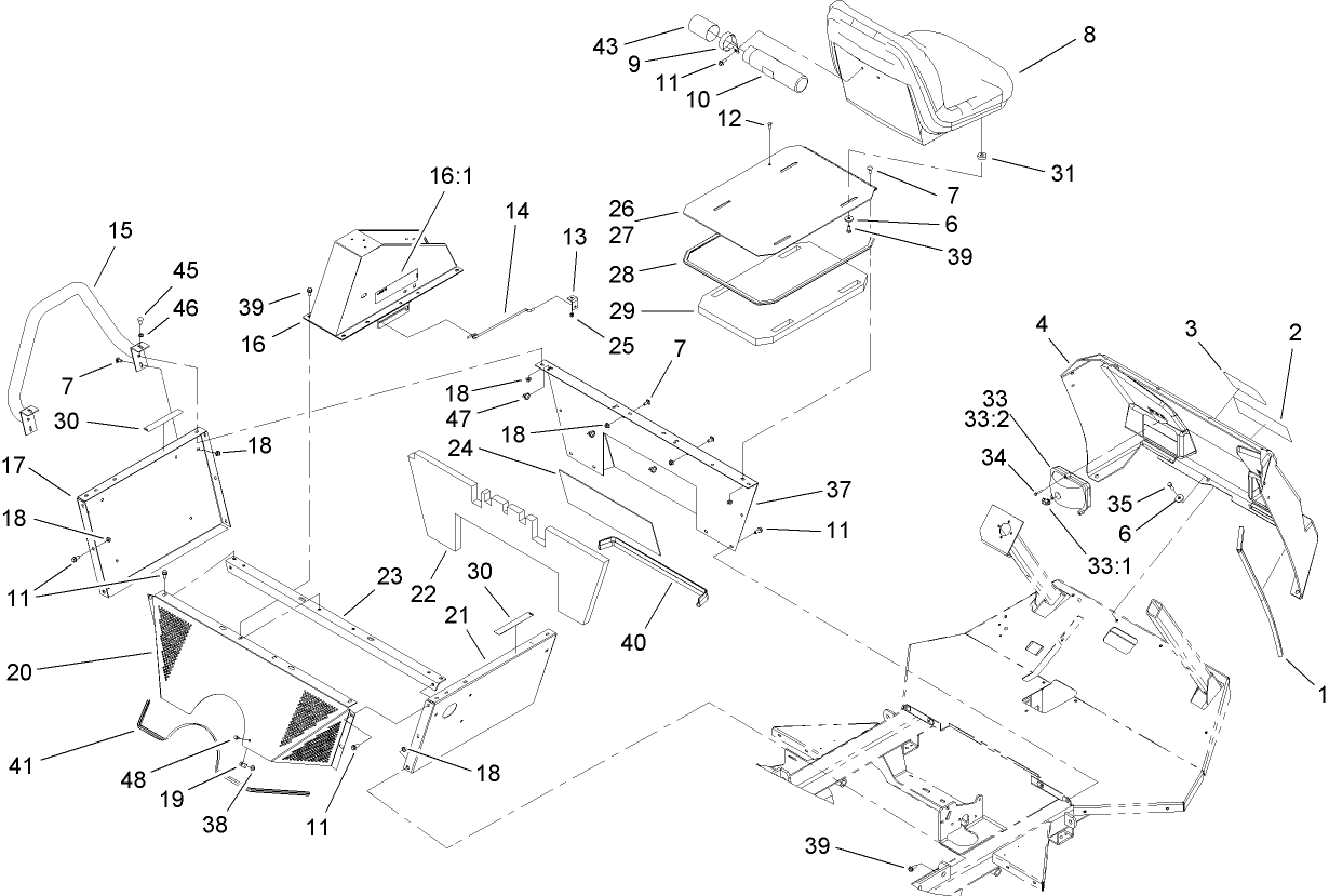 Seat, Engine Cover and Front Console Assembly