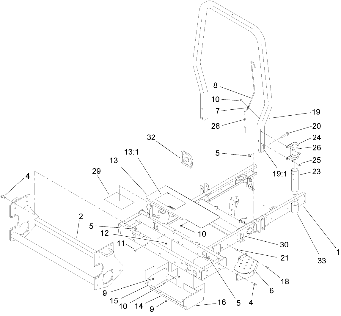 Frame, Platform and  Roll-Over Protection System Assembly