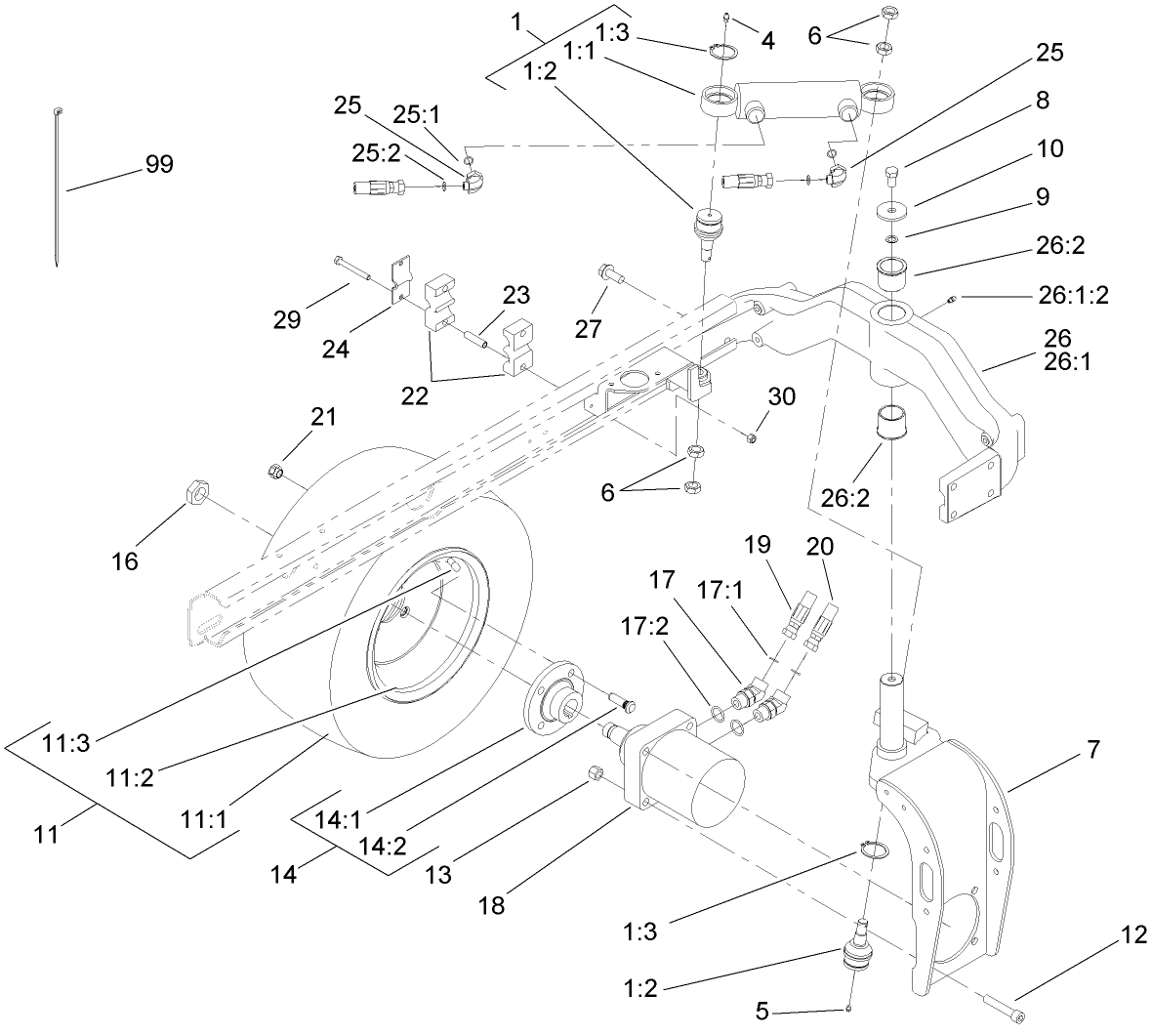 Rear Fork and Tire Assembly