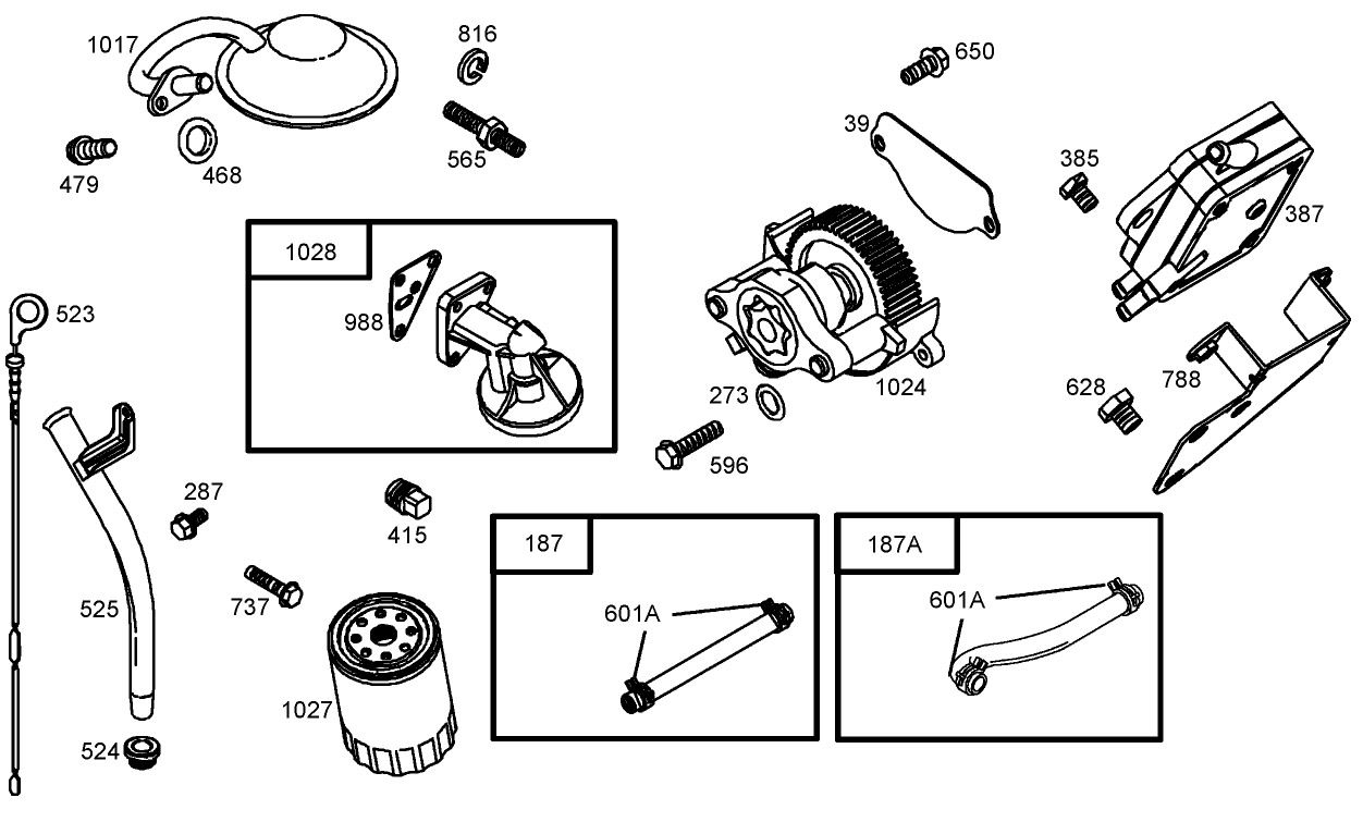 Oil Filter, Tube and Pump Assembly Briggs and Stratton 356447-0179-E1