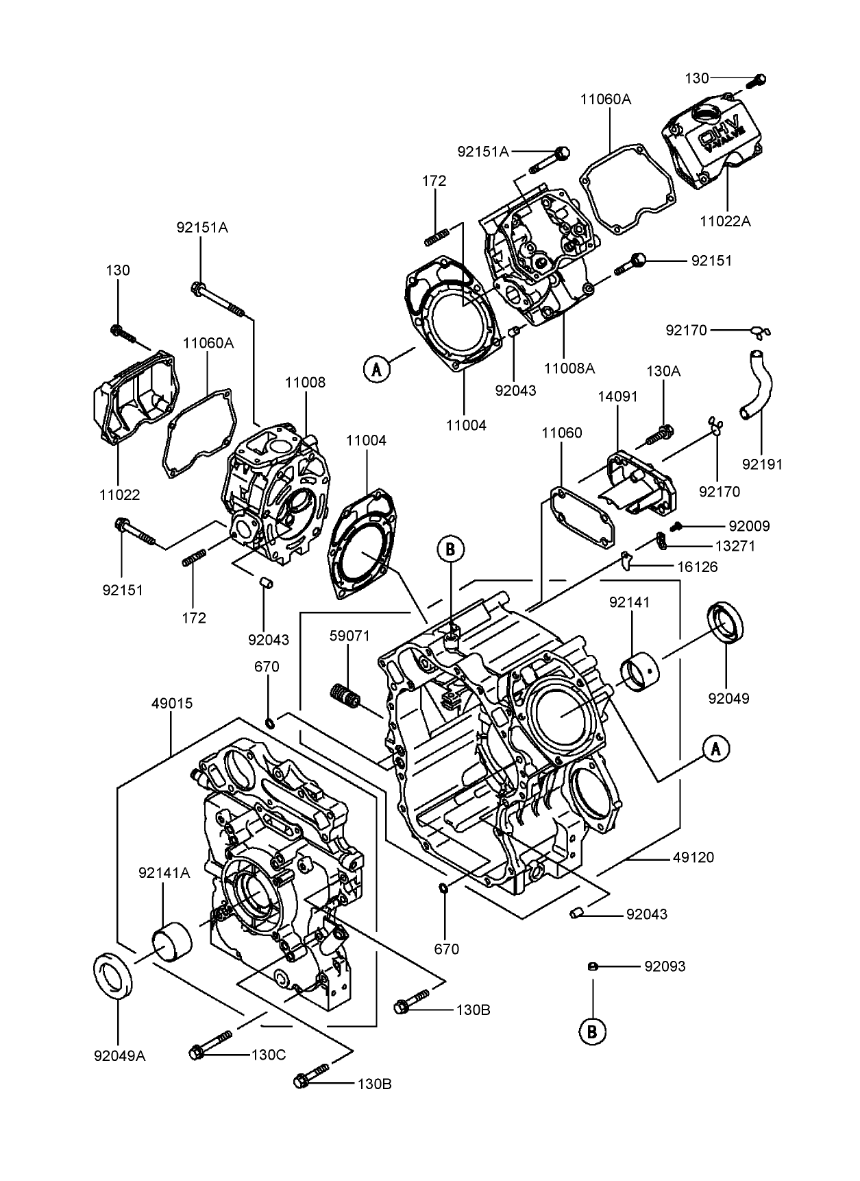 Cylinder and Crankcase Assembly  Kawasaki FD750D-BS03
