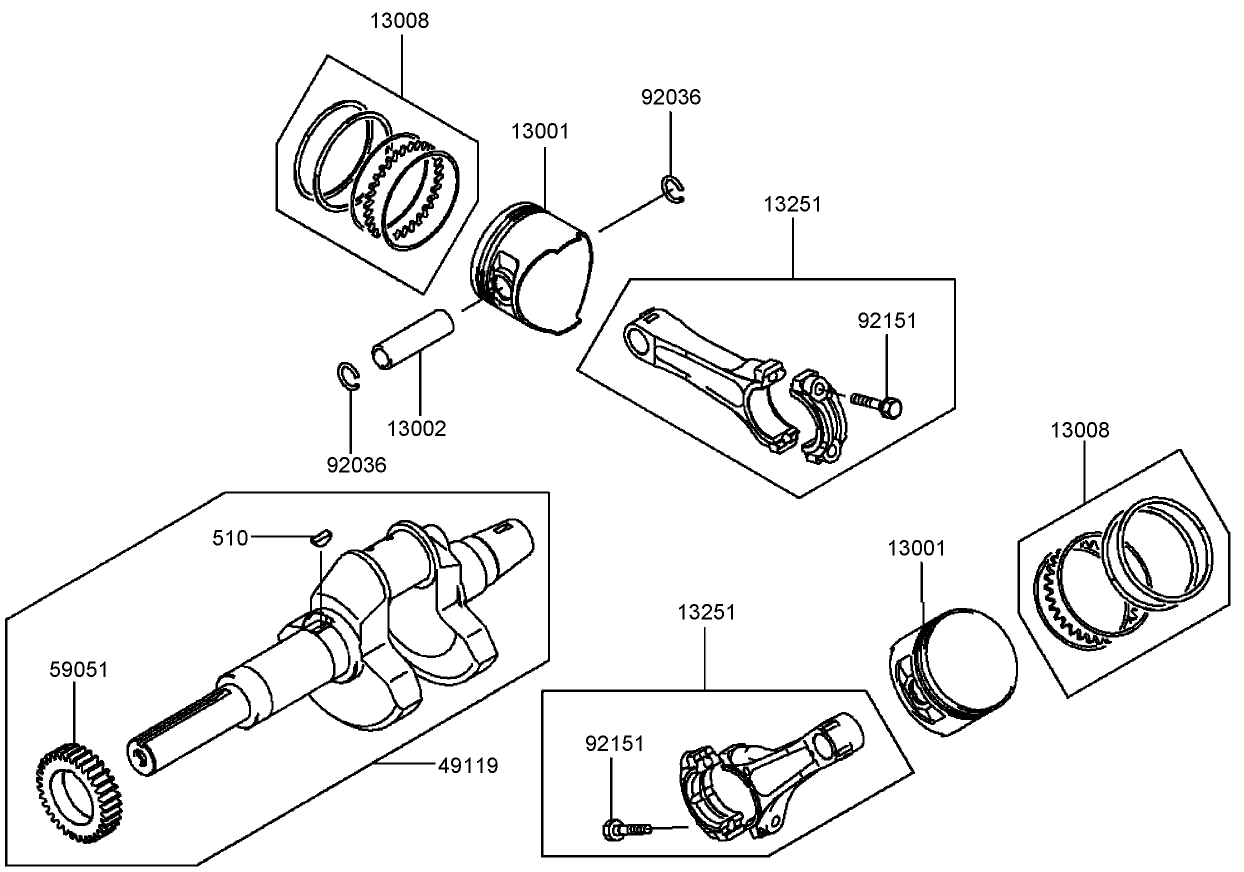 Piston and Crankshaft Assembly  Kawasaki FD750D-BS03