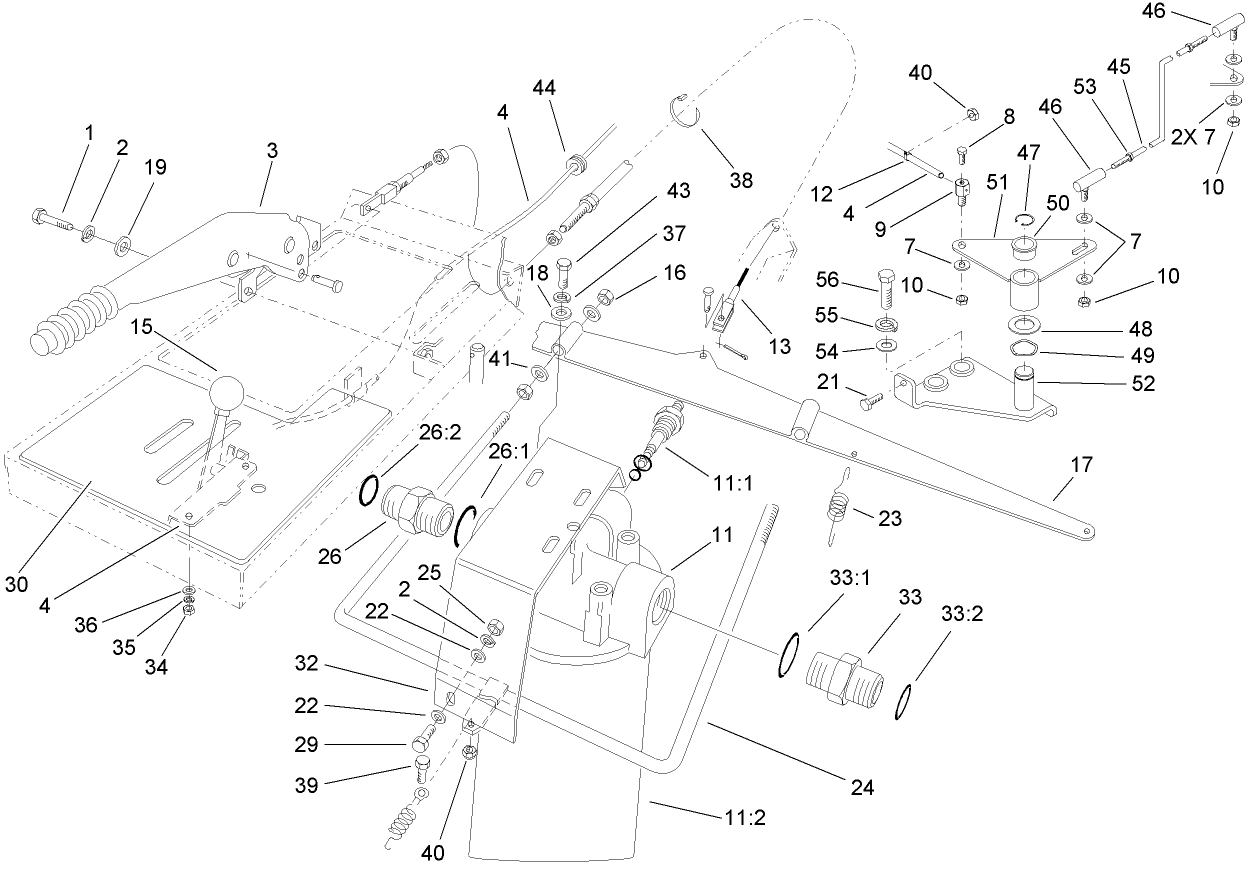 Parking Brake, Throttle and Oil Filter Assembly