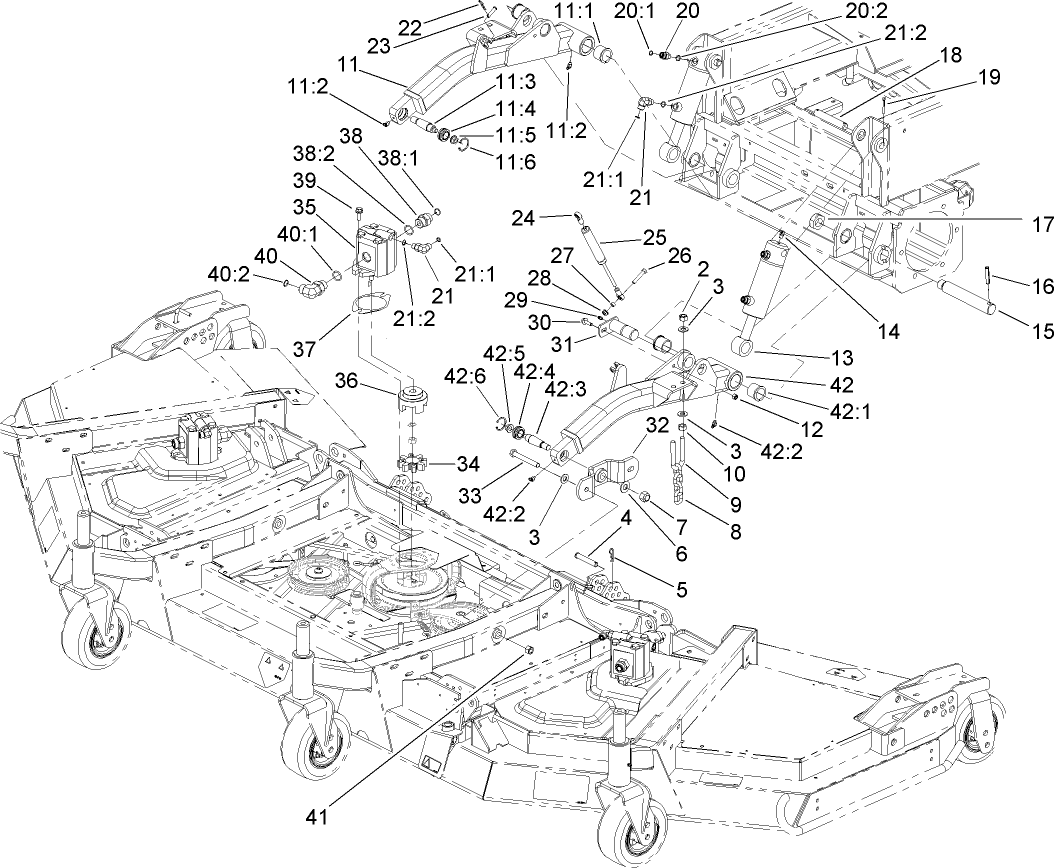Front Deck Lift Arm and Cylinder Assembly