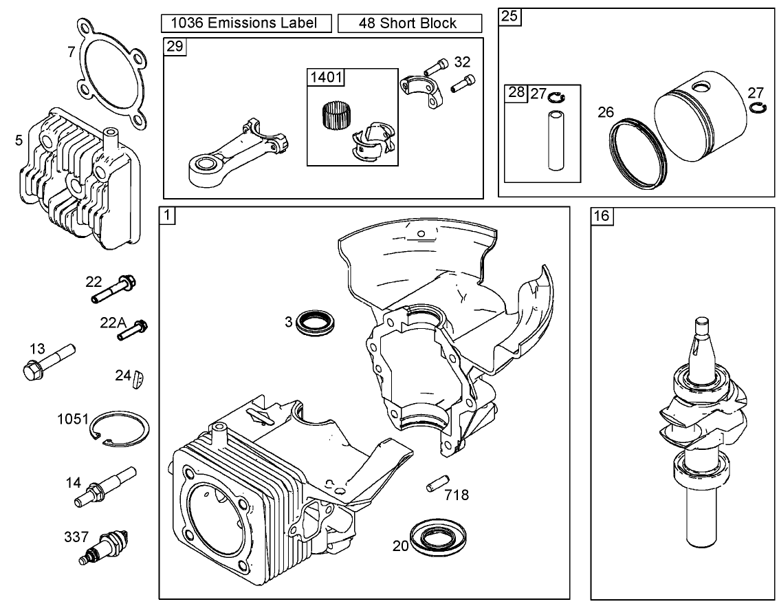 Cylinder, Piston, and Connecting Rod Assemblies  Briggs and Stratton 084133-0196-E1