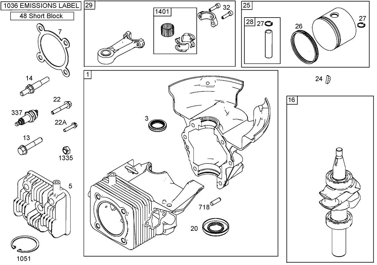 Crankcase, Crankshaft, Cylinder Head, and Connecting  Rod Assemblies Briggs and Stratton 084333-0199-E1