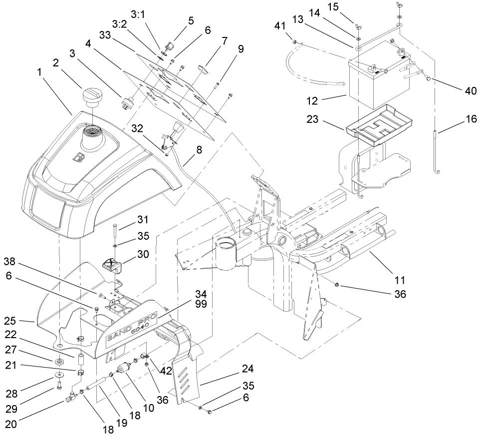 Fuel Tank and Battery Assembly