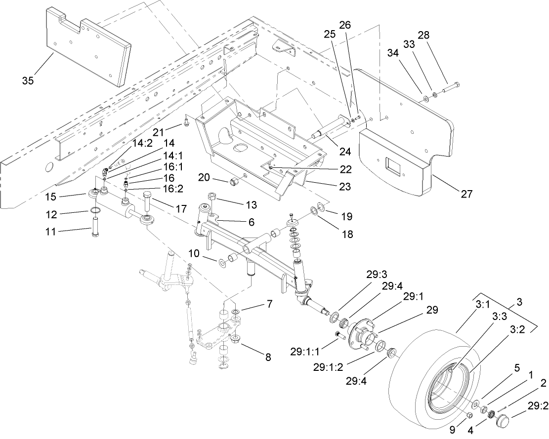 Rear Axle and Tire Assembly