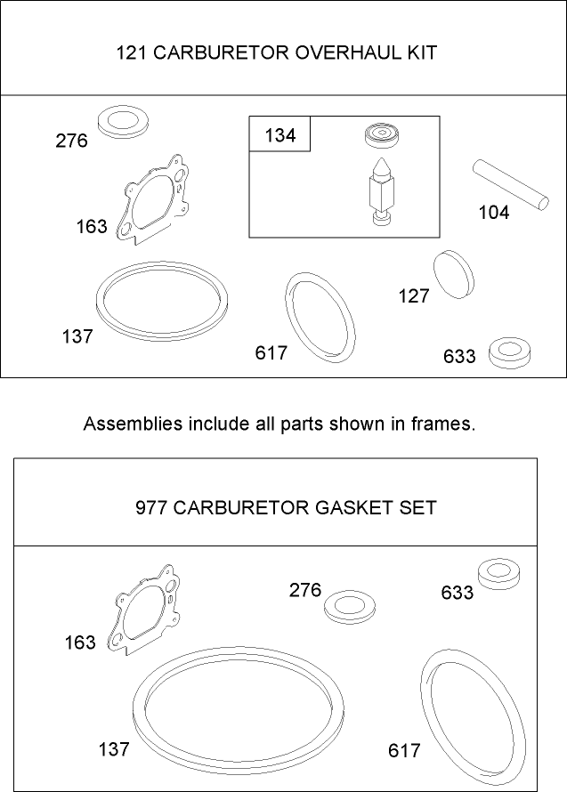 Carburetor Overhaul Kit Assembly Briggs and Stratton 125K02-0202-E1
