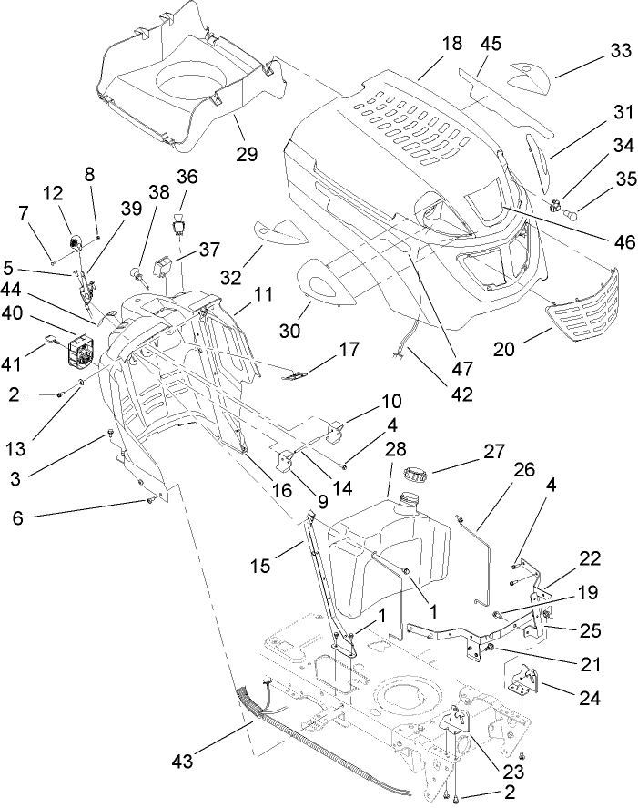 Fuel Tank and Hood Assembly