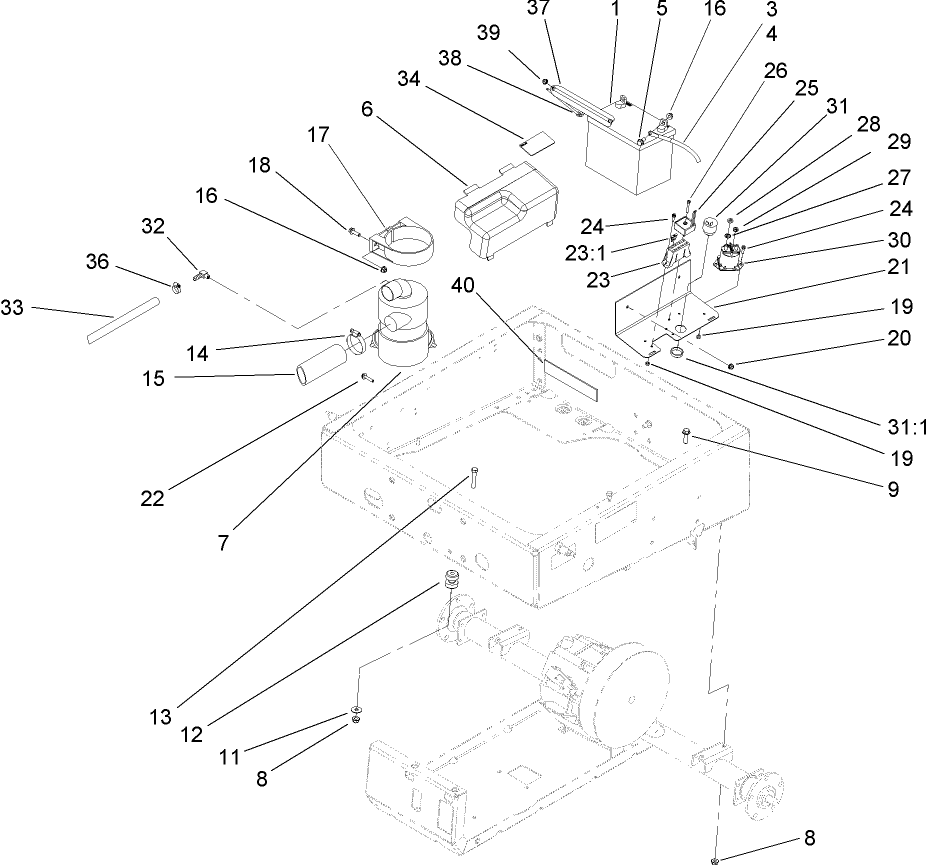 Drivetrain Mounting, Battery and Air Cleaner Assembly