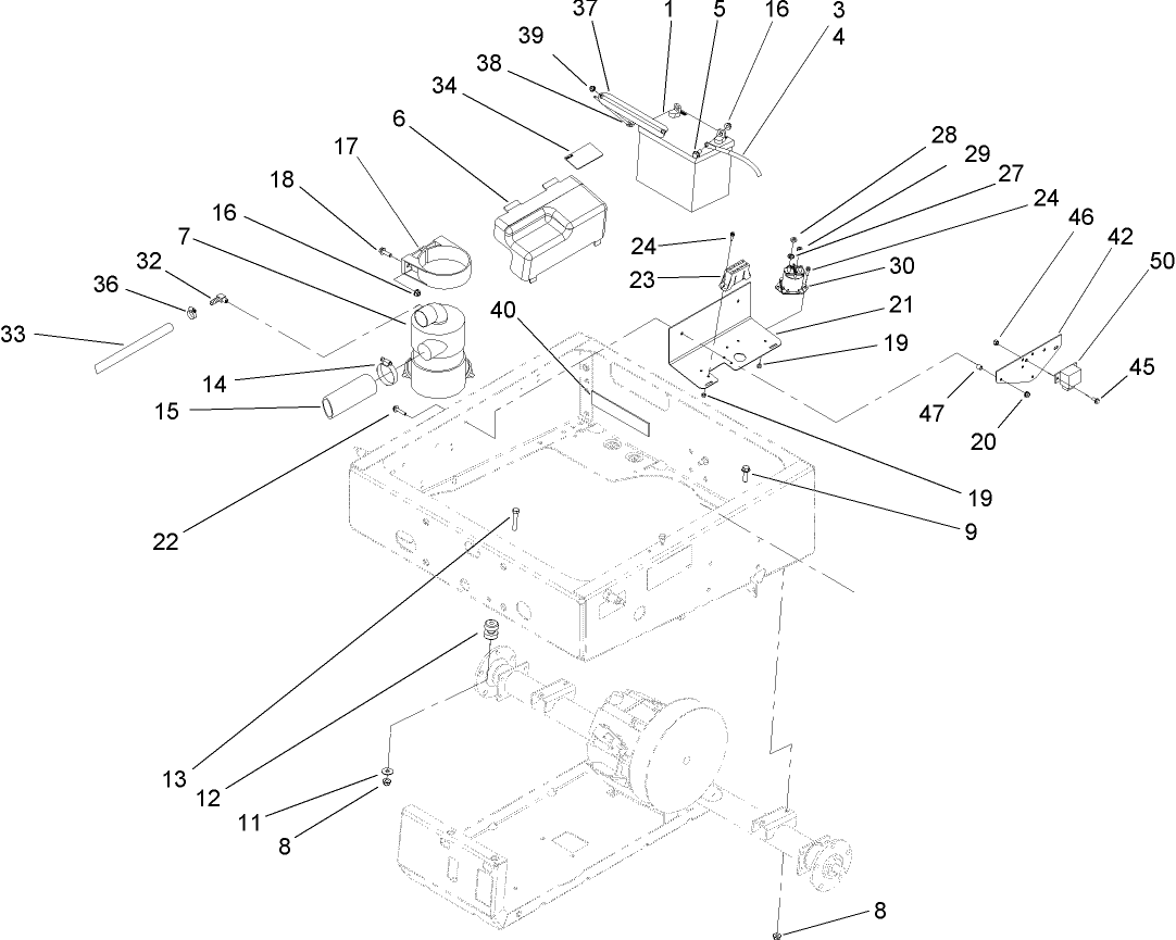 Drivetrain Mounting, Battery and Air Cleaner Assembly