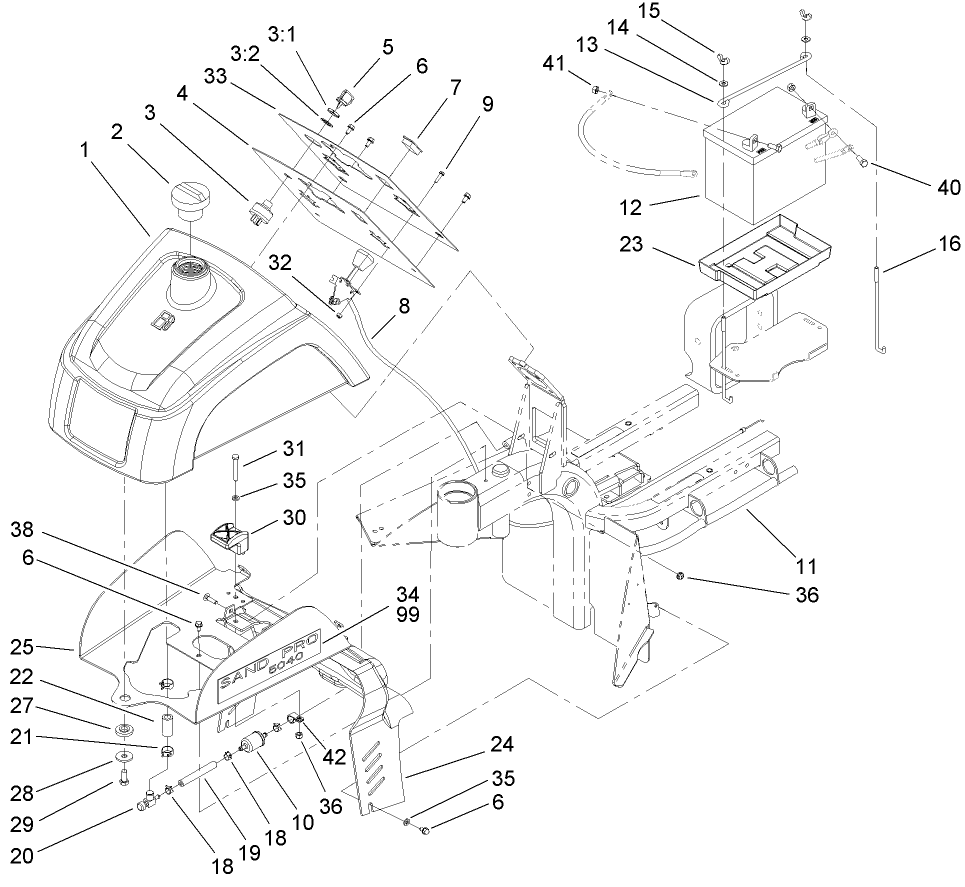 Fuel Tank and Battery Assembly