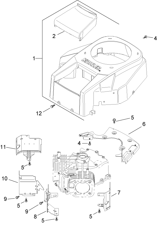 Blower Housing and Baffle Assembly Kohler SV720-0017