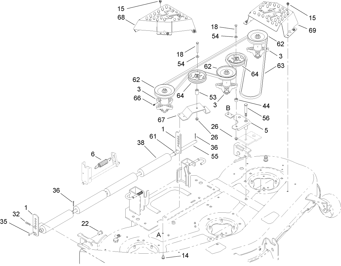 Deck Roller, Belt, Cover and Pulley Assembly