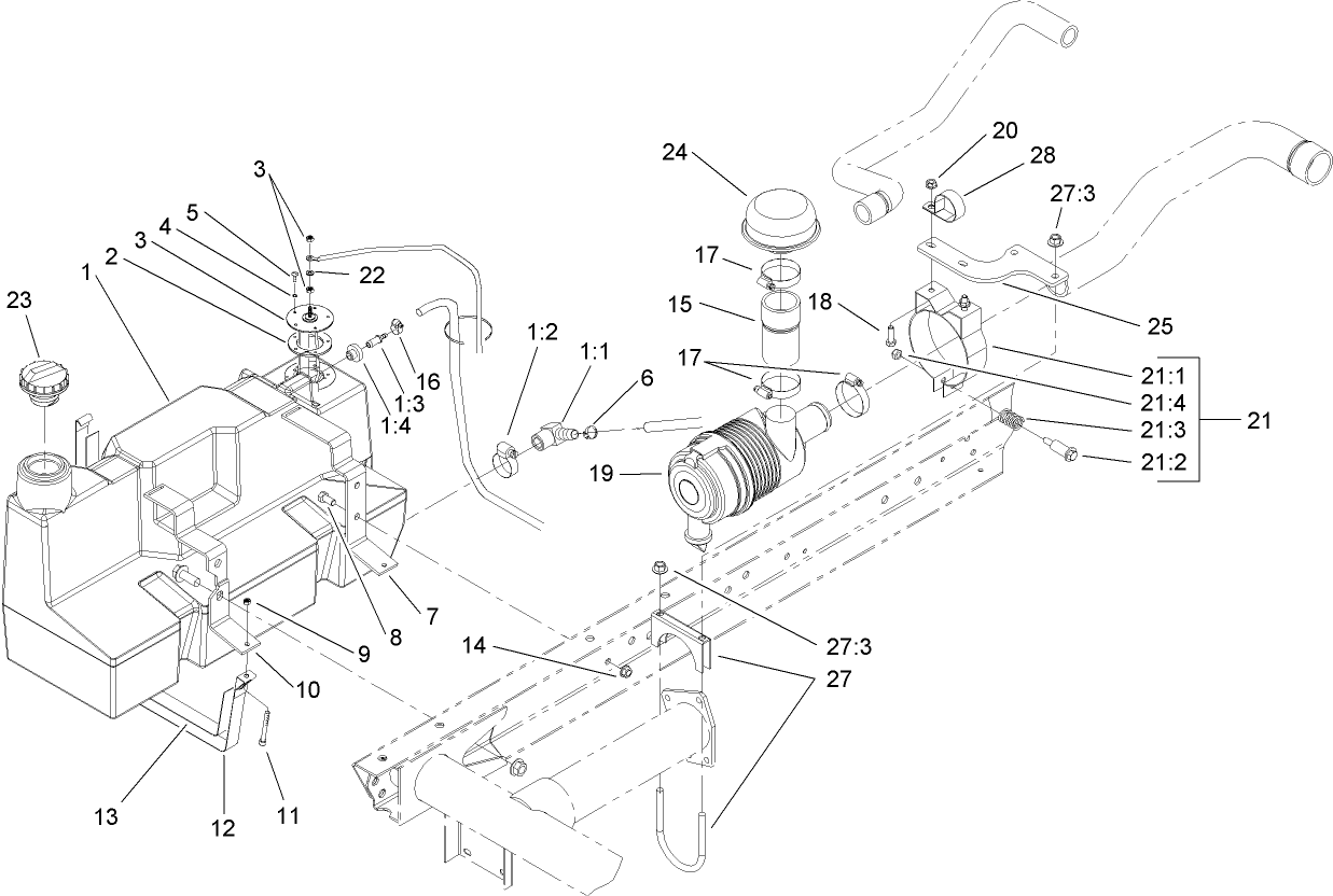 Diesel Fuel Tank and Air Cleaner Assembly