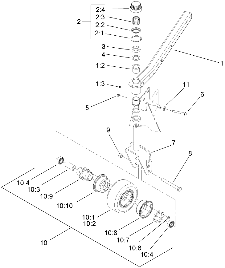 Front Deck Castor Arm and Tire Assembly