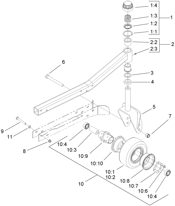 Right and Left Hand Castor Arm and Tire Assembly