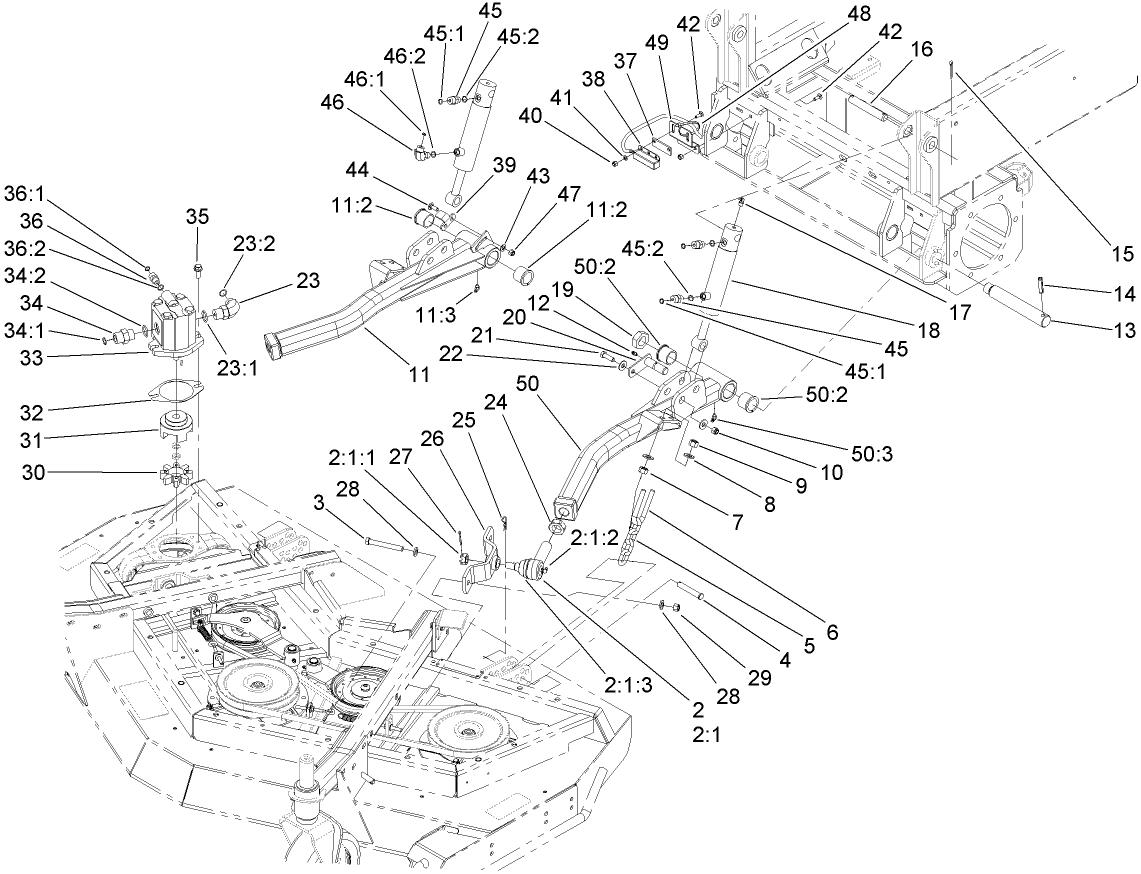 Front Deck Lift Arm and Cylinder Assembly