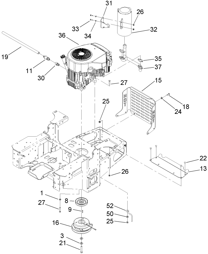 Engine, Clutch and Muffler Assembly