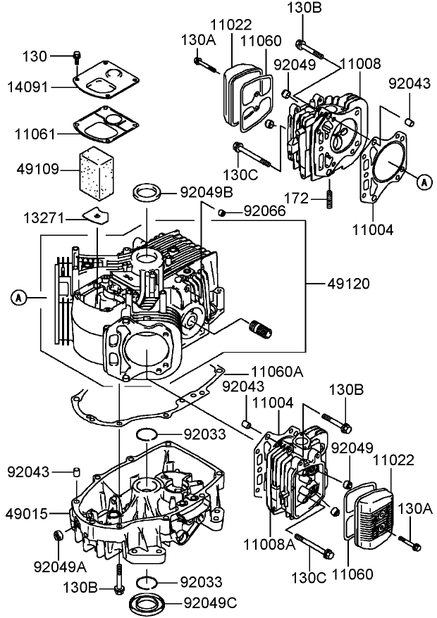 Cylinder and Crankcase Assembly Kawasaki FH580V-CS13-R