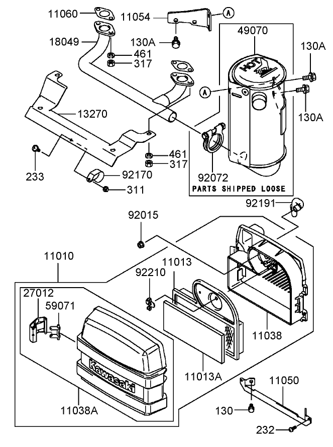 Air Filter and Muffler Assembly Kawasaki FH580V-CS13-R