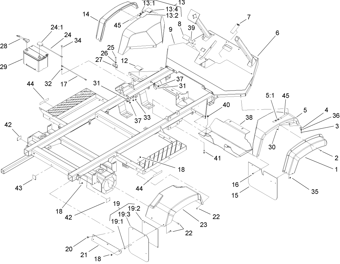 Frame, Fender and Battery Assembly