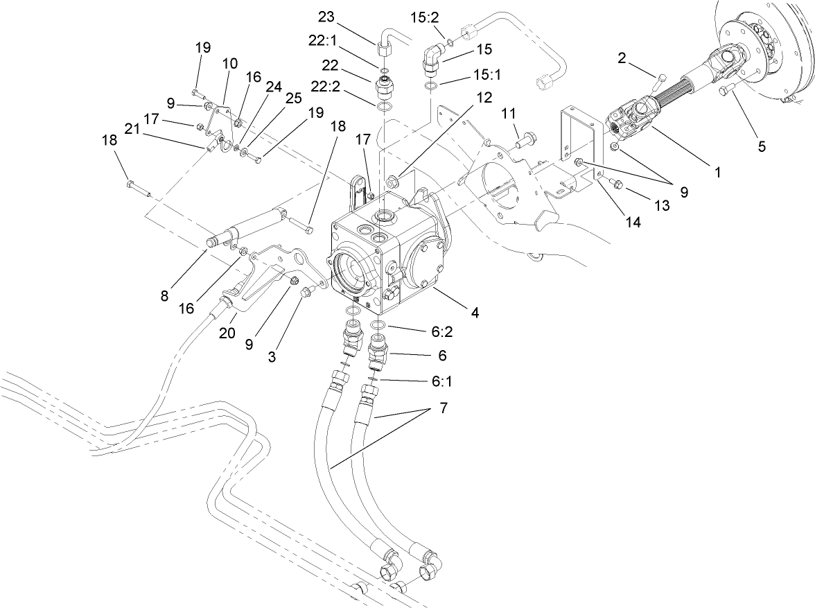 Driveshaft and Variable Pump Hydraulic Fitting Assembly