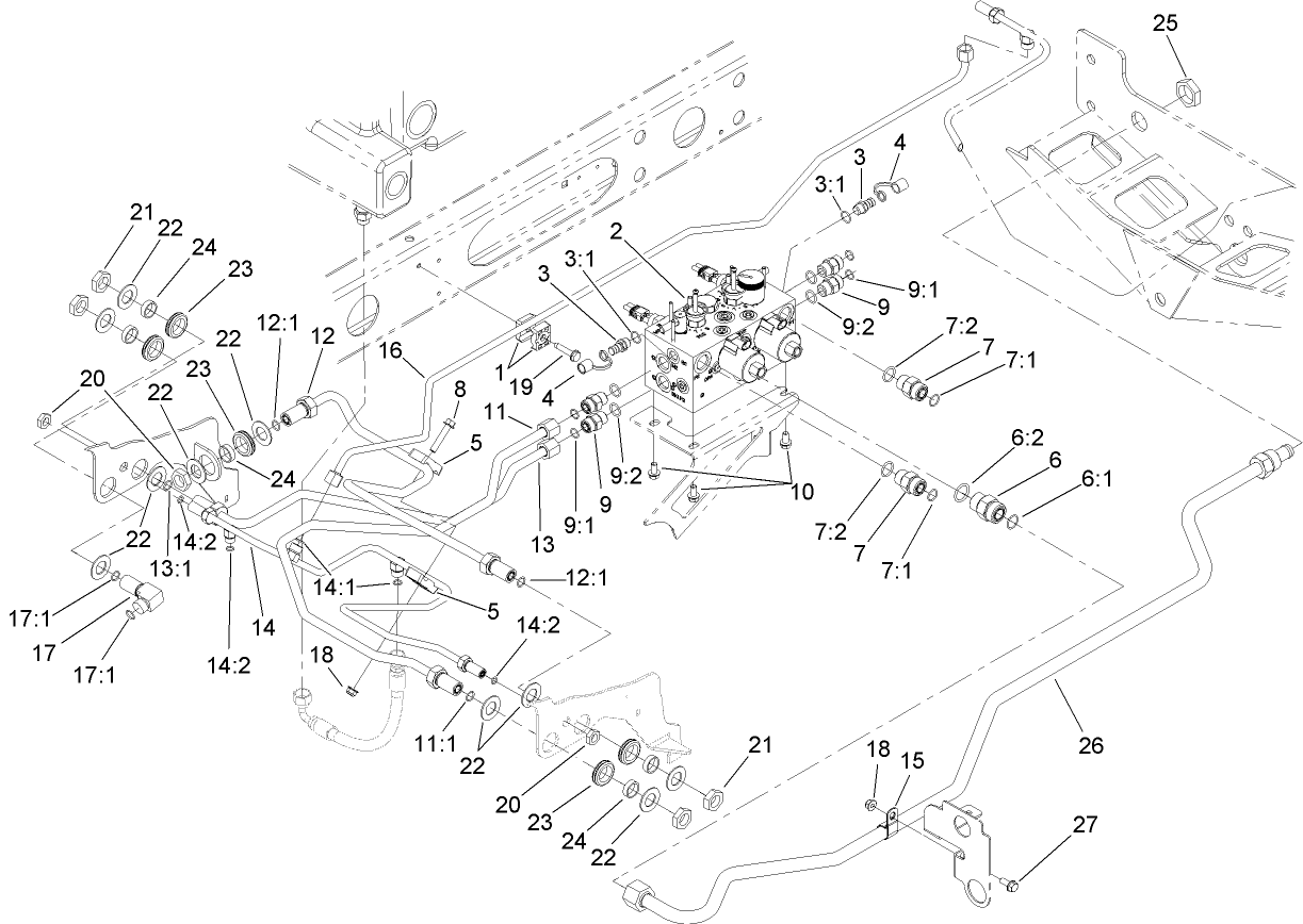 Reel Control Block Hydraulic Plumbing Assembly