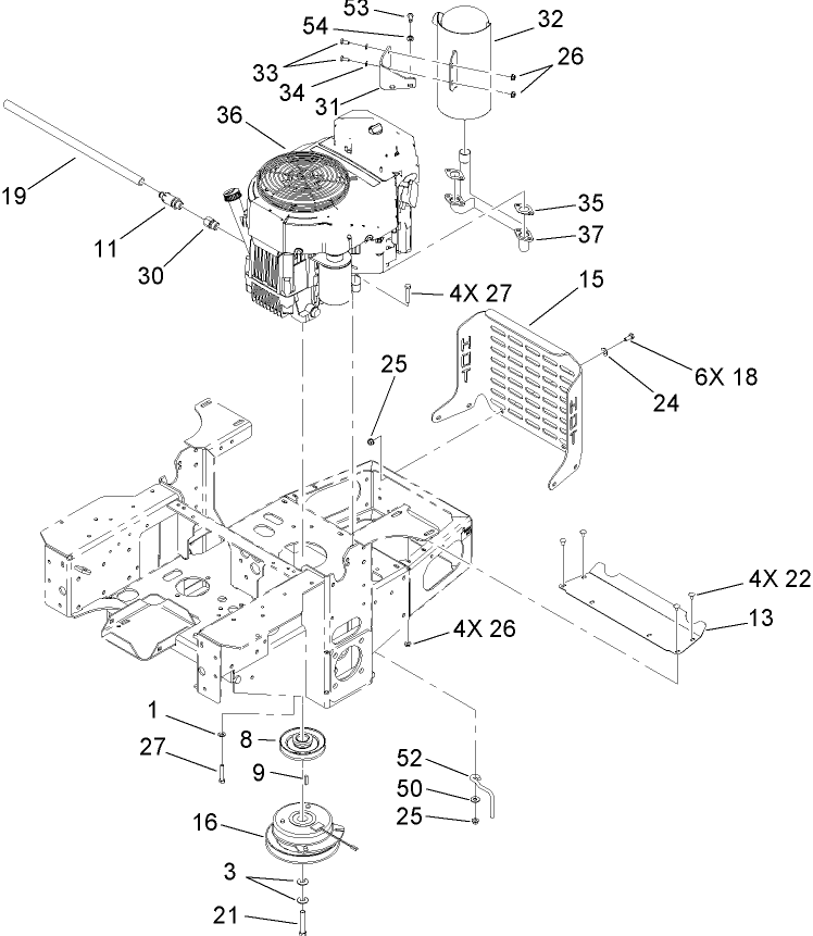 Engine, Clutch and Muffler Assembly